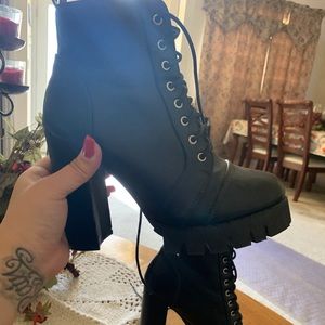 Black heel combat boots